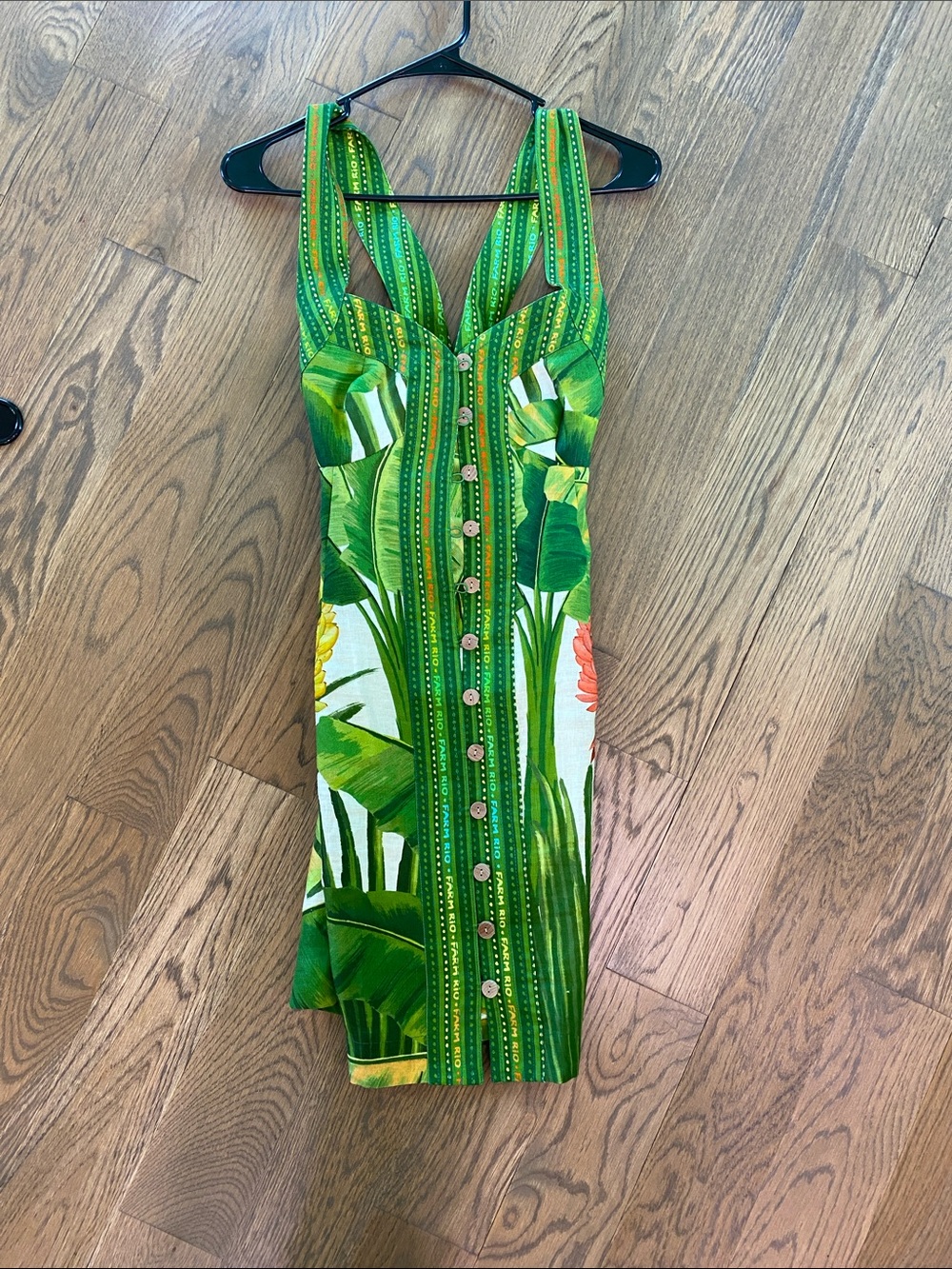 FARM Rio Green Tropical Button-Front Mini Dress - Picture 5 of 9
